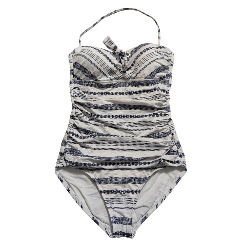 Tommy Bahama Womens Size 8 Blue White Striped Ruched One Piece Swimsuit TSW20455
